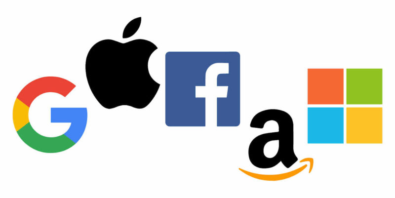 Die fünf Logos - Google - Apple - Facebook - Amazon - Microsoft